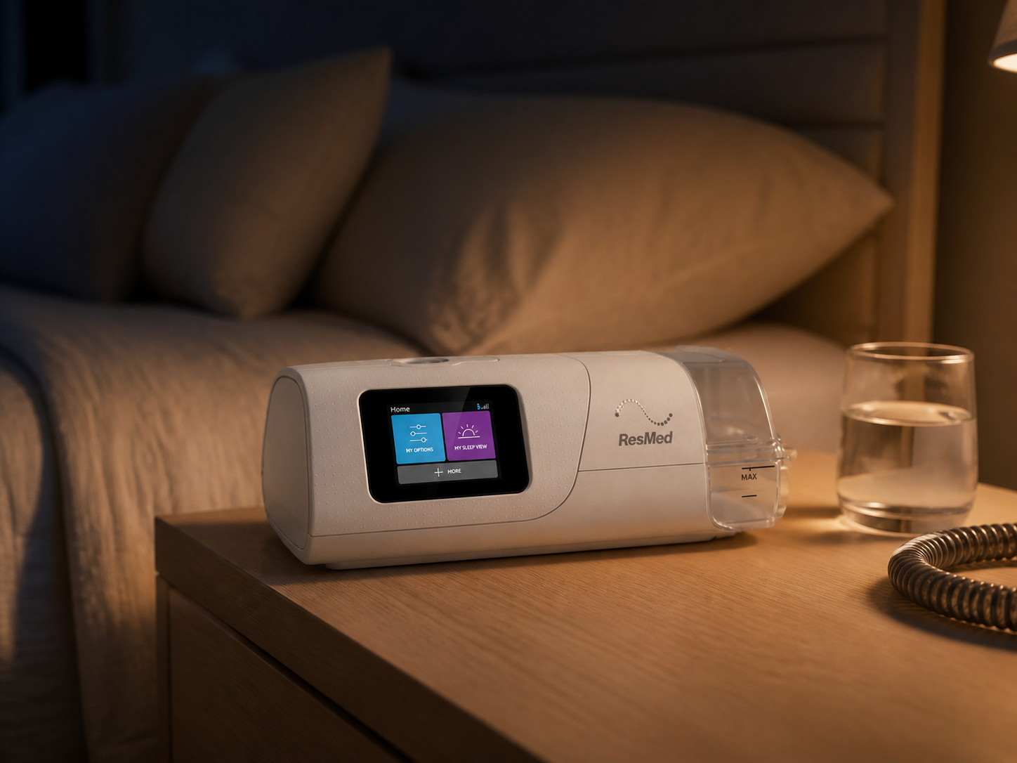 ResMed AirCurve 11 VAuto on a bedroom nightstand