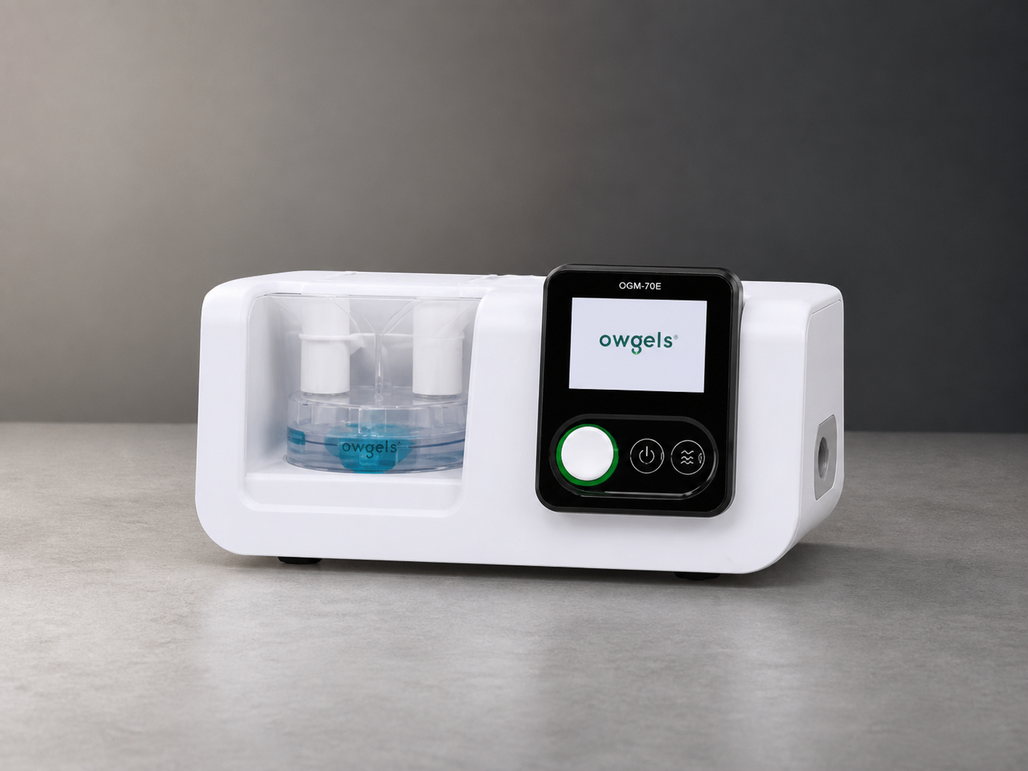Owgels OGM-70E high-flow device with humidification chamber and disconnected tubing port
