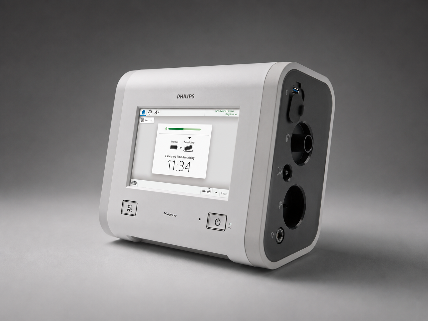 Philips Trilogy Evo ventilator in studio light